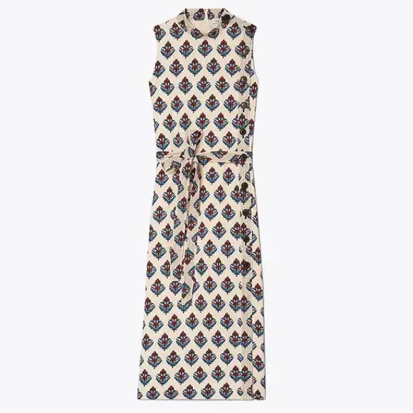 NWT Tory Burch Crepe Button Sheath Dress Blue Marina Print Size 2 - Picture 2 of 13